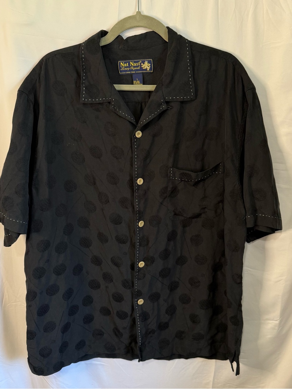 Vintage Nat Nast Silk Black Short-Sleeve Button-Up Shirt